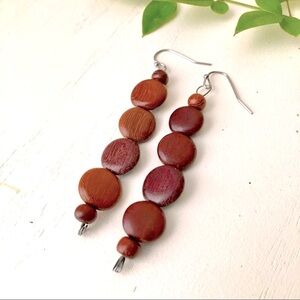 Stacked Wood Circle Beads Drop Earrings